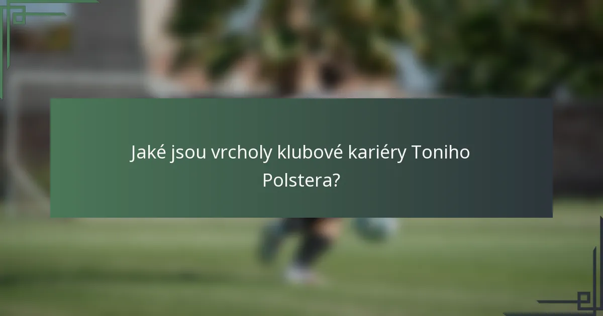 Jaké jsou vrcholy klubové kariéry Toniho Polstera?